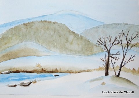 Paysage enneigé à l'aquarelle