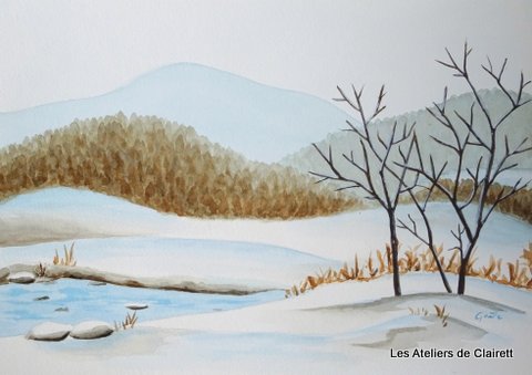 Paysage en hivers à l'aquarelle