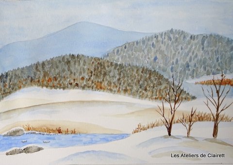 Paysage enneigé à l'aquarelle