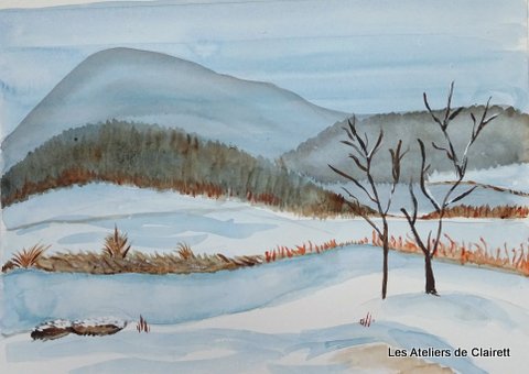 Paysage montagne à l'aquarelle