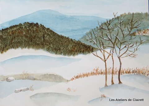 Paysage enneigé à l'aquarelle