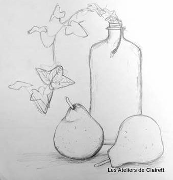 Dessin au crayon graphite - Nature morte d'automne Nature morte Automnale au crayon graphite