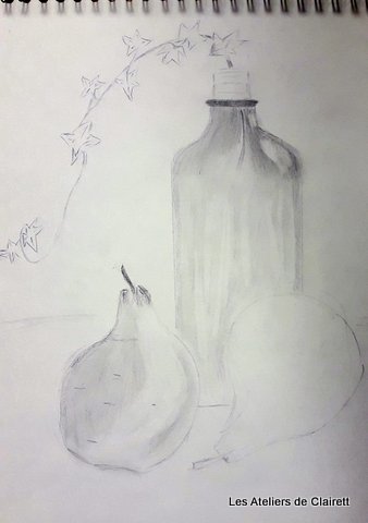 Nature morte au crayon graphite "C'est la rentrée"