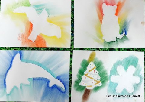 pochoir et pastel sec