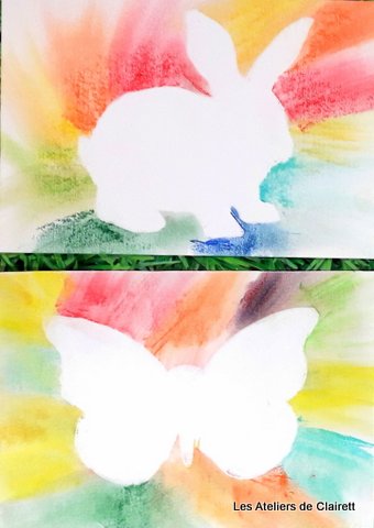 pochoir et pastel sec