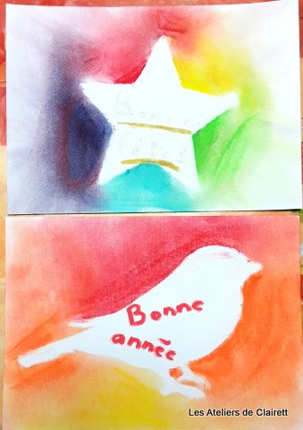 pochoir et pastel sec