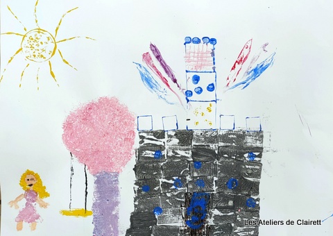 Peinture de ses vacances avec des empreintes d'objets Peinture empreinte vacances enfant