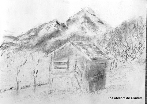 paysage fusain adulte perspective simple