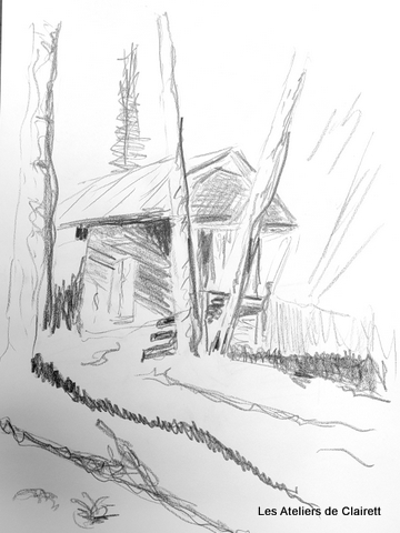 Promenade en forêt Dessin en graphite original, Crayon, Papier