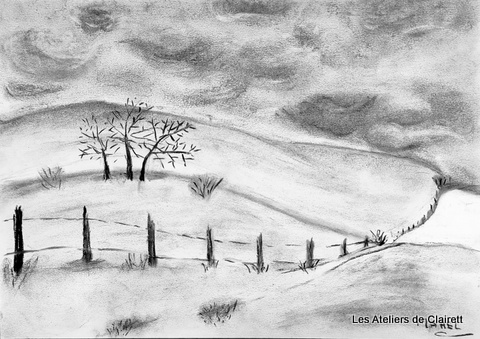 Cours dessin Paysage fusain avec perspective simple