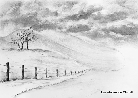 Cours dessin Paysage fusain avec perspective simple