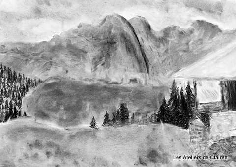 Cours dessin Paysage fusain avec perspective simple