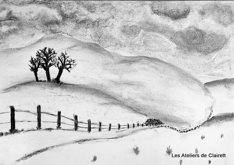 Cours dessin Paysage fusain avec perspective simple