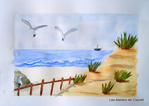 marine aquarelle bord de mer