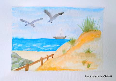 paysage marin aquarelle bord de mer