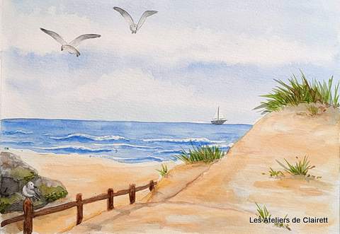 paysage aquarelle bord de mer