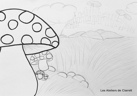 dessin d'enfant paysage avec perspective simple