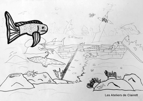 dessin d'enfant paysage avec perspective simple