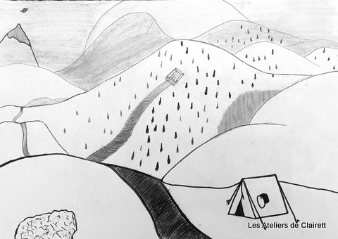 dessin d'enfant paysage avec perspective simple