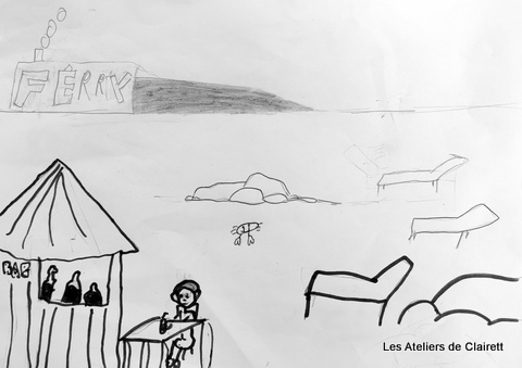 dessin d'enfant paysage avec perspective simple