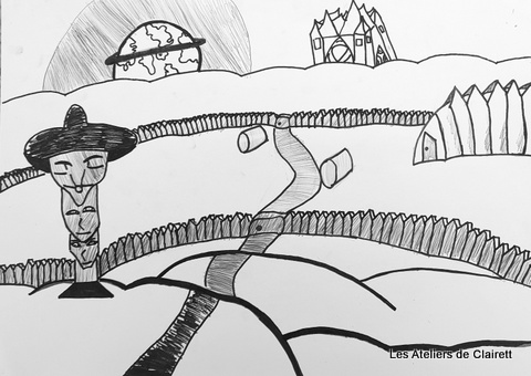 dessin d'enfant paysage avec perspective simple