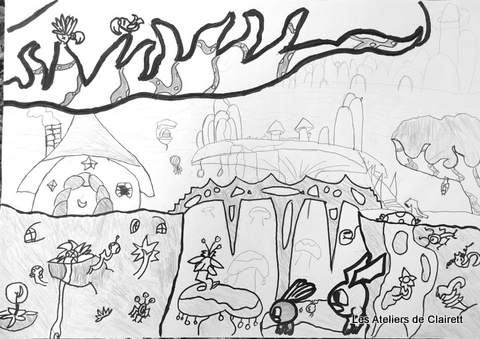 dessin d'enfant paysage avec perspective simple