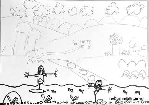 dessin d'enfant paysage avec perspective simple