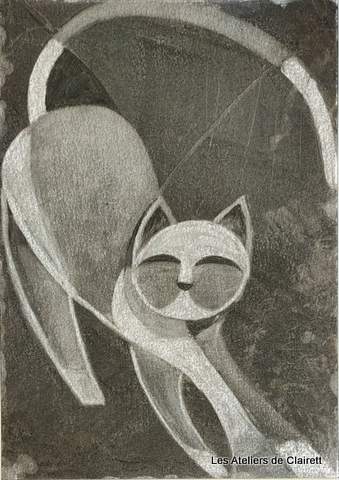 chat fusain fond noir