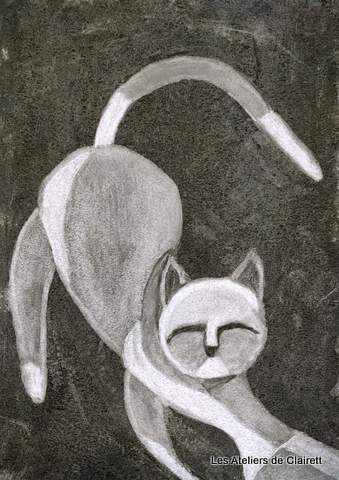 chat fusain fond noir