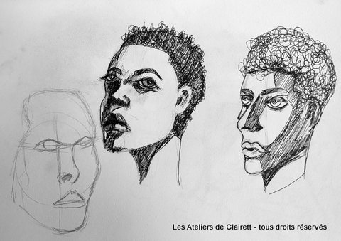 Stage de dessin portrait noir et blanc de 3/4