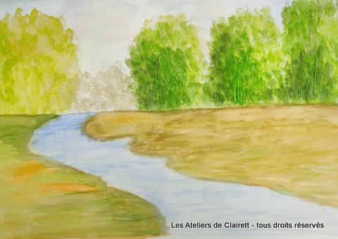 paysage aquarelle bord de rivière