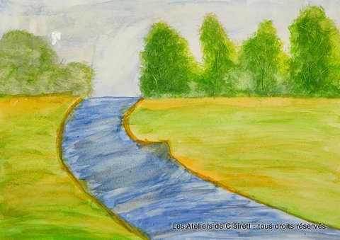 paysage aquarelle bord d'eau