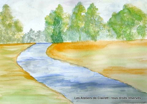 paysage aquarelle bord de rivière