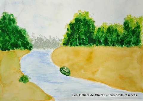 paysage aquarelle bord d'eau