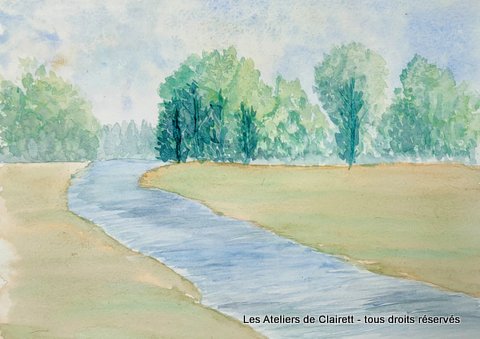 paysage aquarelle bord d'eau