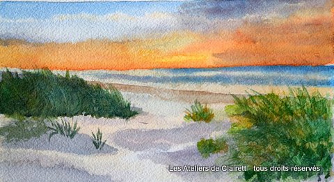 aquarelle couché de soleil