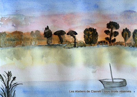 aquarelle couché de soleil