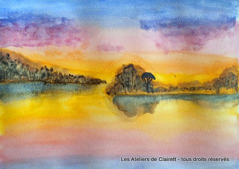 aquarelle couché de soleil