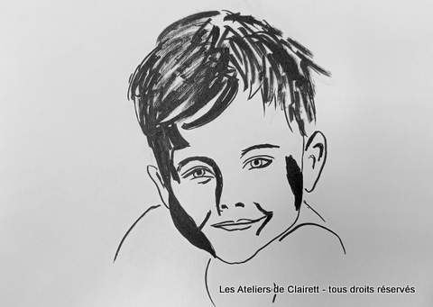 stage dessin portrait enfant noir et blanc pastel fusain