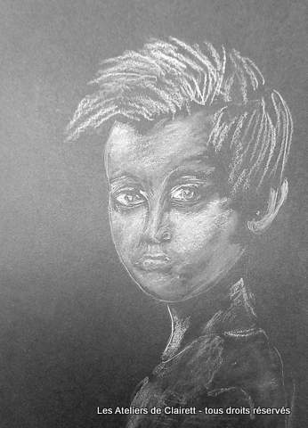 stage dessin portrait enfant noir et blanc pastel fusain