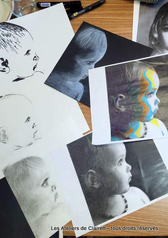 stage dessin portrait enfant noir et blanc pastel fusain