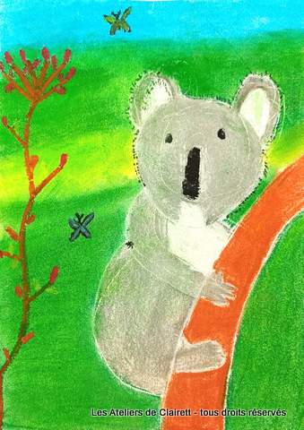 koalas aux pastels secs et craies grasses mediatheque enfant