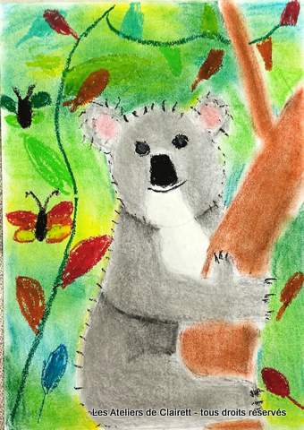 koalas aux pastels secs et craies grasses mediatheque enfant