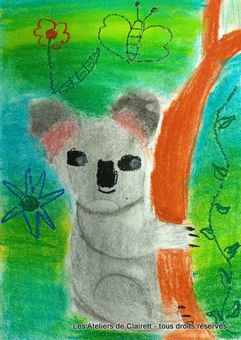 koalas aux pastels secs et craies grasses mediatheque enfant