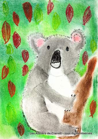 koalas aux pastels secs et craies grasses mediatheque enfant