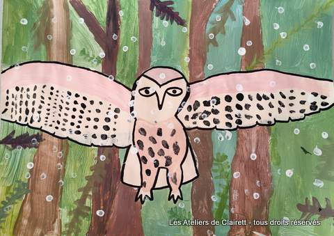 cours peinture enfant chouette gouache