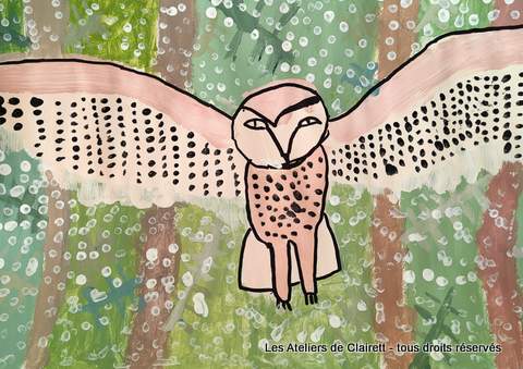 cours peinture enfant chouette gouache