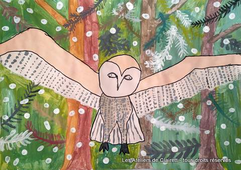 peinture enfant  chouette gouache nathalie wargin cours peinture enfant chouette gouache