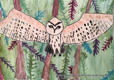 cours peinture enfant chouette gouache